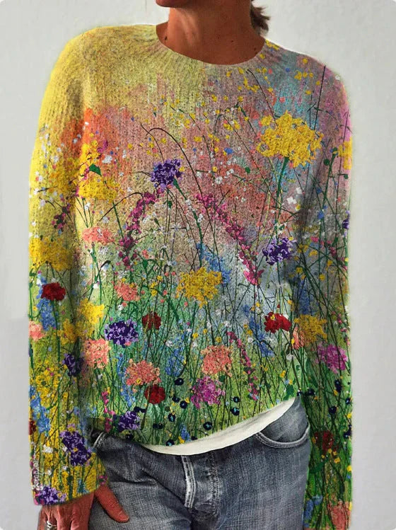 Drune | Sweatshirt - Wollgefühl - Lockerer Schnitt - Floral Bestickt - Langarm Freizeit