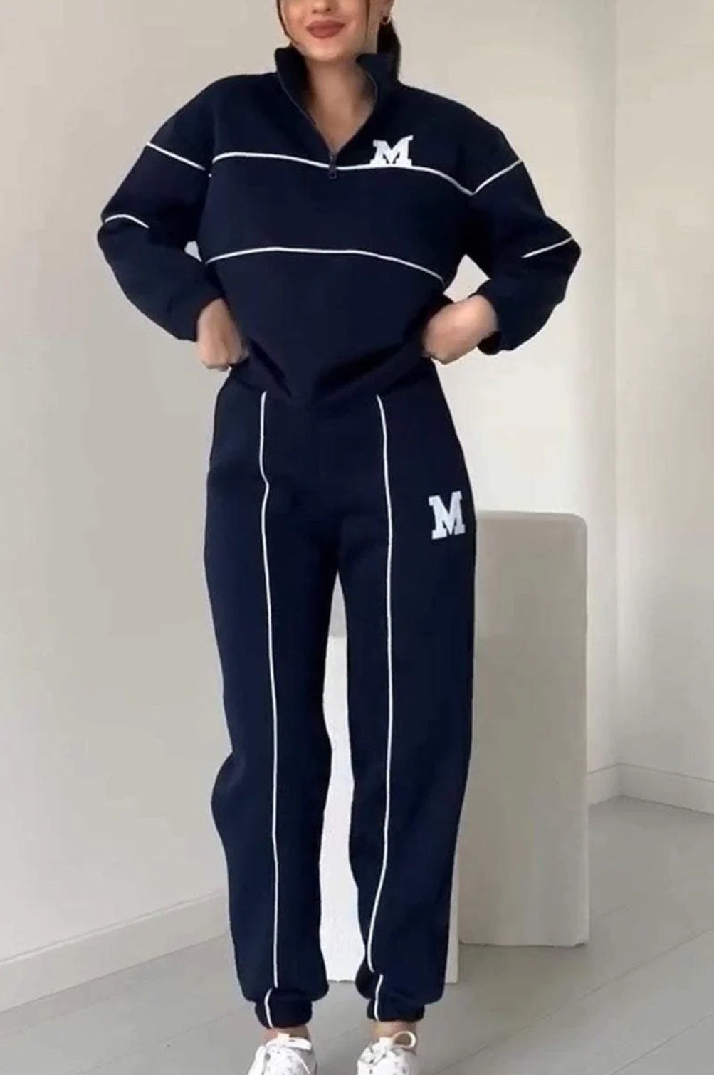 Damen sportliches Fleece-Anzugset mit Stehkragen und praktischen Taschen Drune