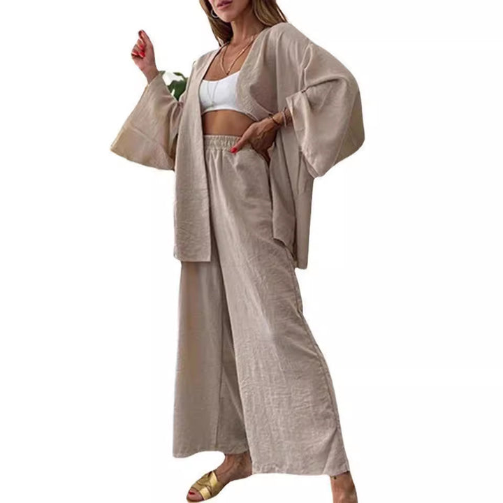 Damen casual Lounge-Set mit weiten Ärmeln und elastischem Bund Drune