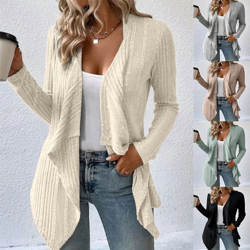 Damen lässige Strickjacke mit asymmetrischem Saum und offenem Design Drune