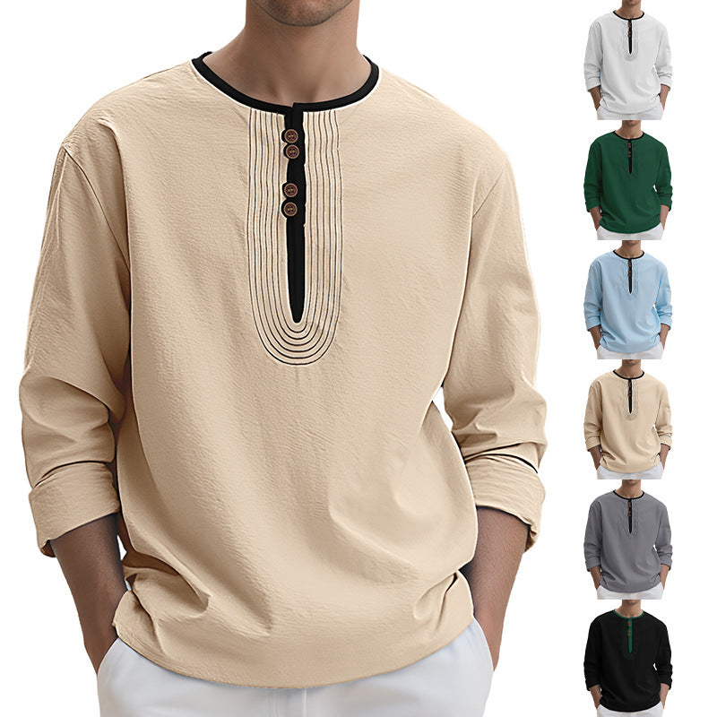 Herren Langarmshirt mit stylischem Knopfdesign Drune