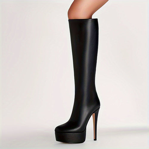 Drune | Einfarbige Hohe Stiletto-Absätze Dicke Sohle Stiefel