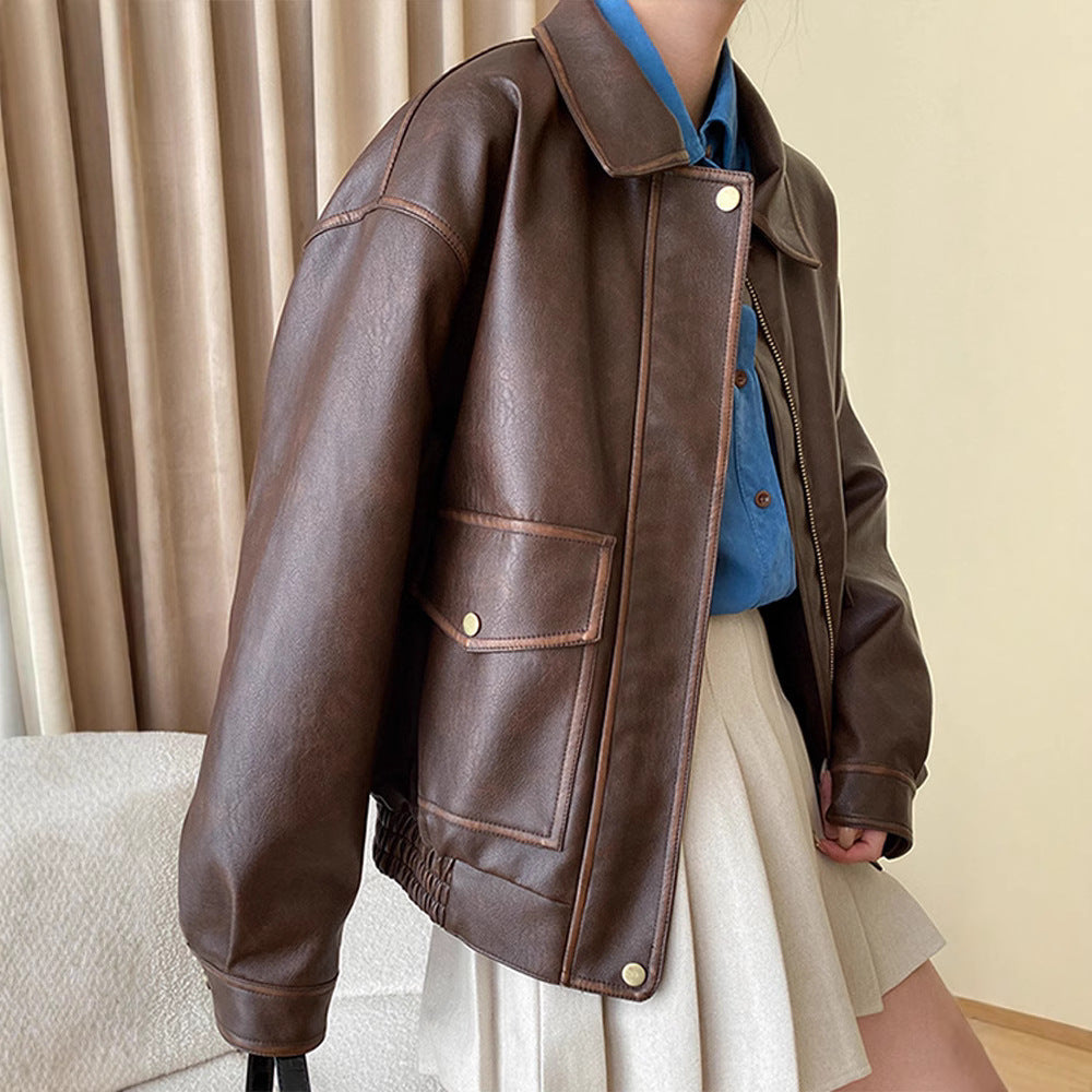 Damen Modische Jacke aus hochwertigem Kunstleder Drune