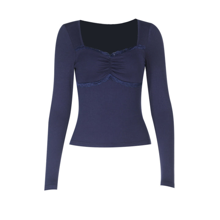 Damen Longsleeve Oberteil mit dekadenter Spitzenborte und raffiniertem Drapierungsdetail Drune
