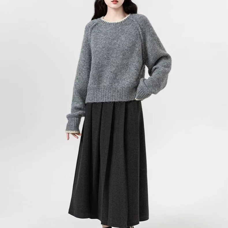 Damen Weicher Strickpullover mit weitem Schnitt und langen Ärmeln Drune