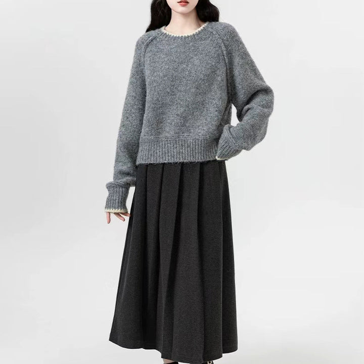 Damen Weicher Strickpullover mit weitem Schnitt und langen Ärmeln Drune