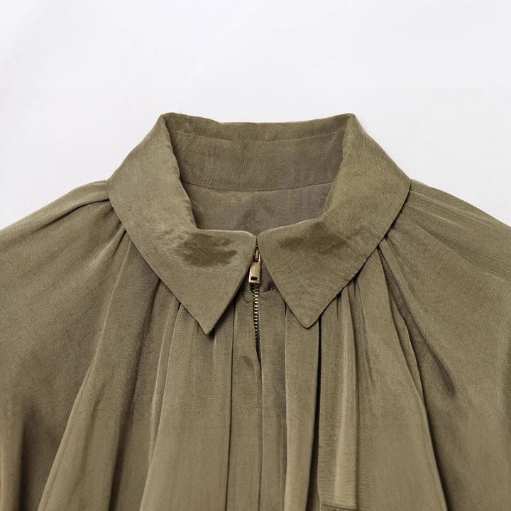Damen Plissee-Bluse mit elegantem Stehkragen Drune