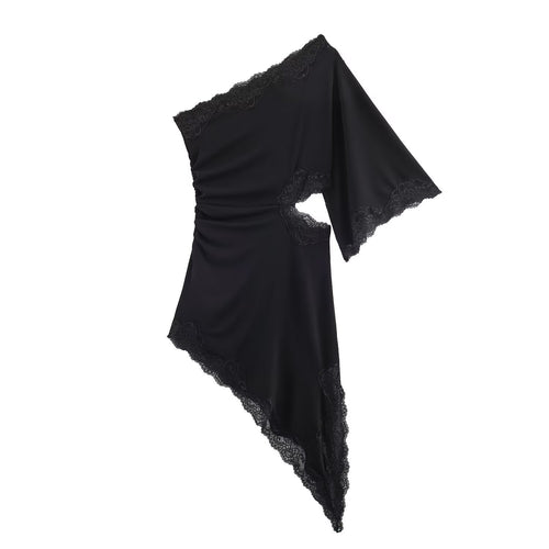 Damen asymmetrisches Spitzenoberteil mit eleganten Rüschendetails Drune