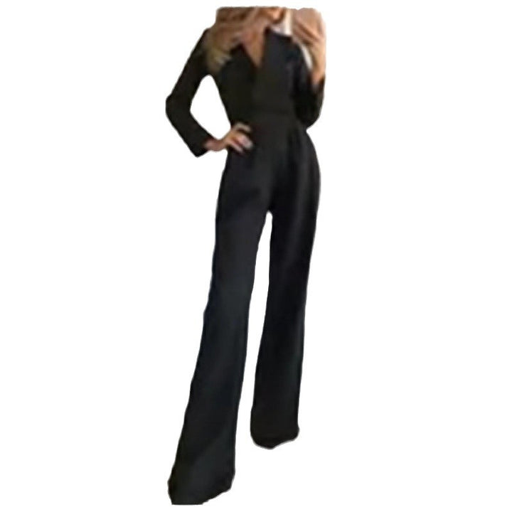 Damen Eleganter und modischer Jumpsuit mit schmalem Kragen und praktischen Taschen Drune