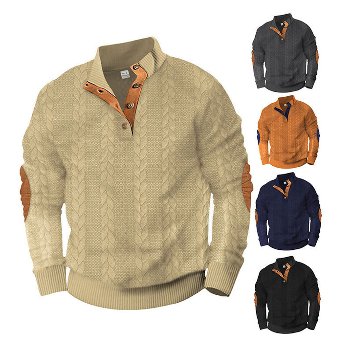 Herren Strickpullover mit modischem Stehkragen und kontrastierenden Knopfdetails Drune