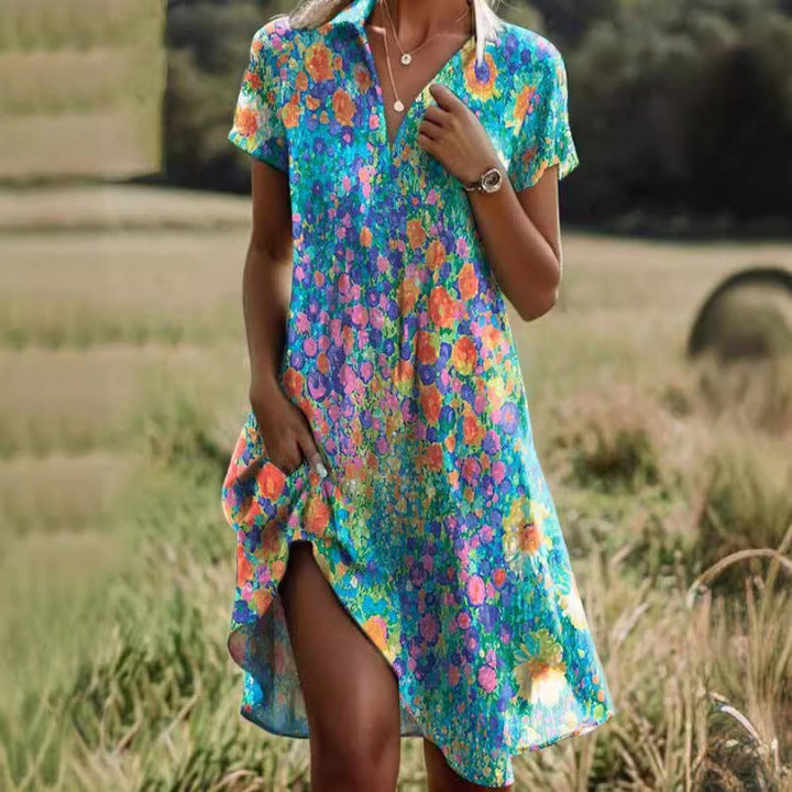 Damen Freizeitkleid mit Fröhlichem Blumenmuster und Femininem Schnitt Drune