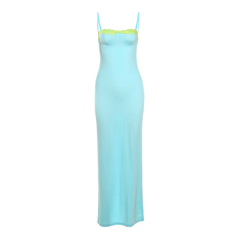 Damen Langarm Nachtkleid mit eleganter Spitzenverzierung Drune
