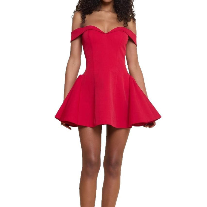 Damen nan schulterfreies tailliertes Skaterkleid mit herzförmigem Ausschnitt und Eingrifftaschen Drune
