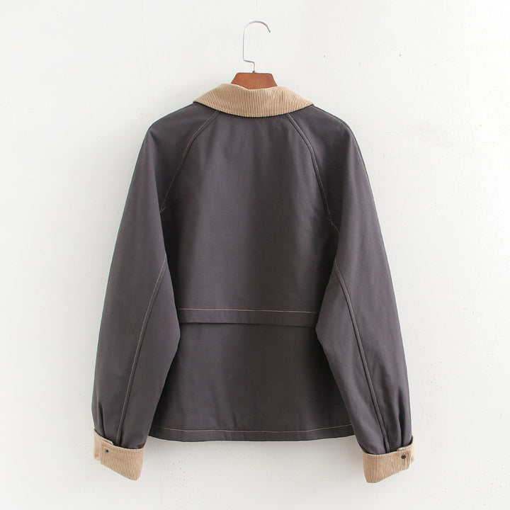 Damen modische Jacke mit kordelisiertem Kragen und praktischen Taschen Drune