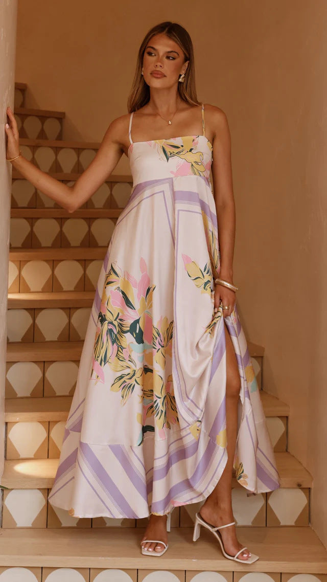 Damen Maxikleid mit floralem Motiv und fließendem Schnitt Drune