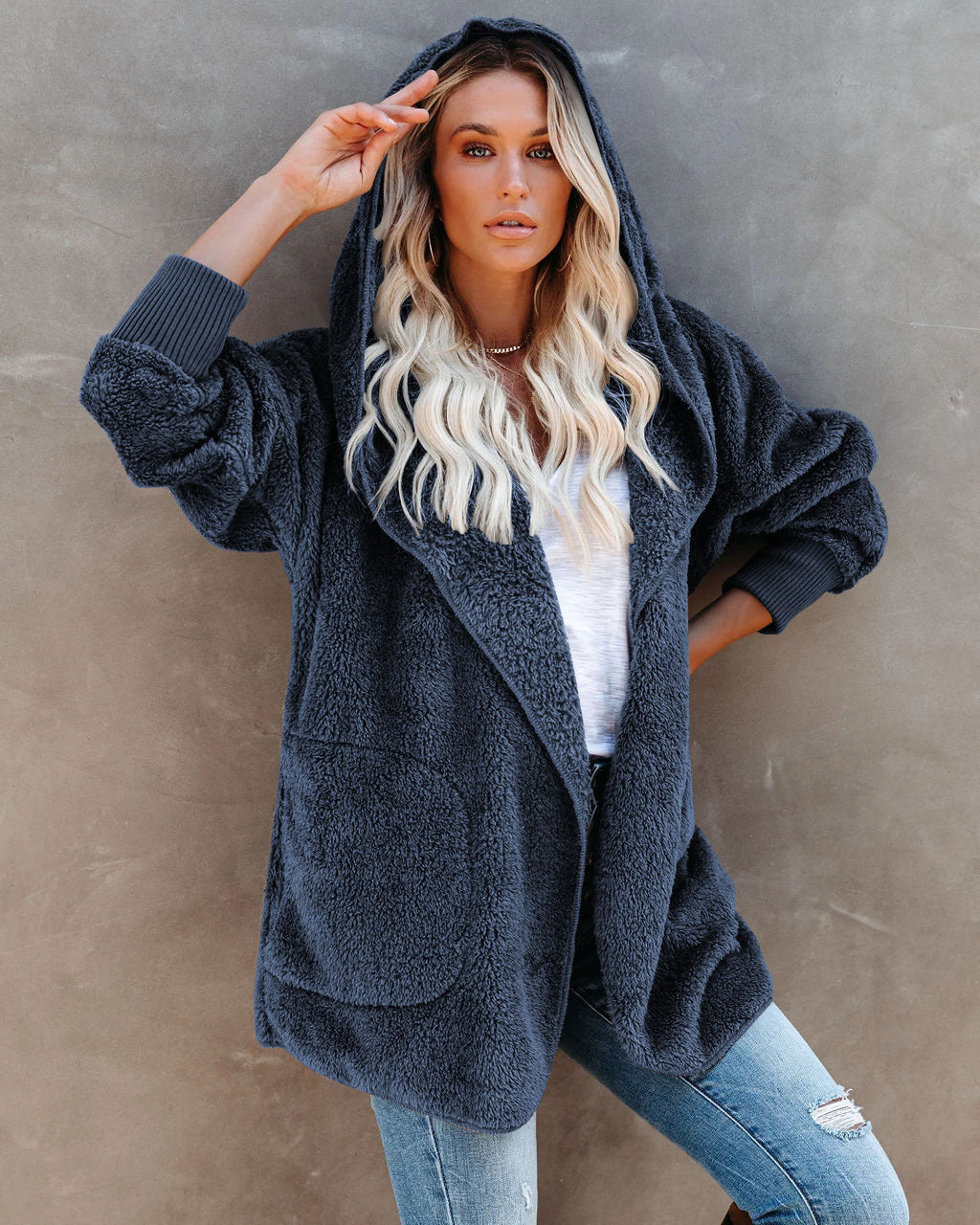 Damen Kuschelige Hoodie Jacke Drune