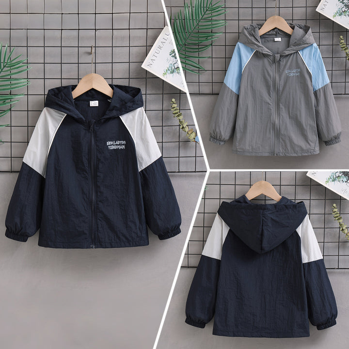 Unisex nan leichte Kapuzen-Windjacke mit Kontrastärmeln und elastischen Bündchen Drune