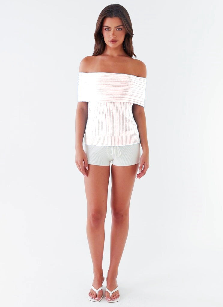 Damen Off-Shoulder Strickoberteil mit Rippstruktur Drune