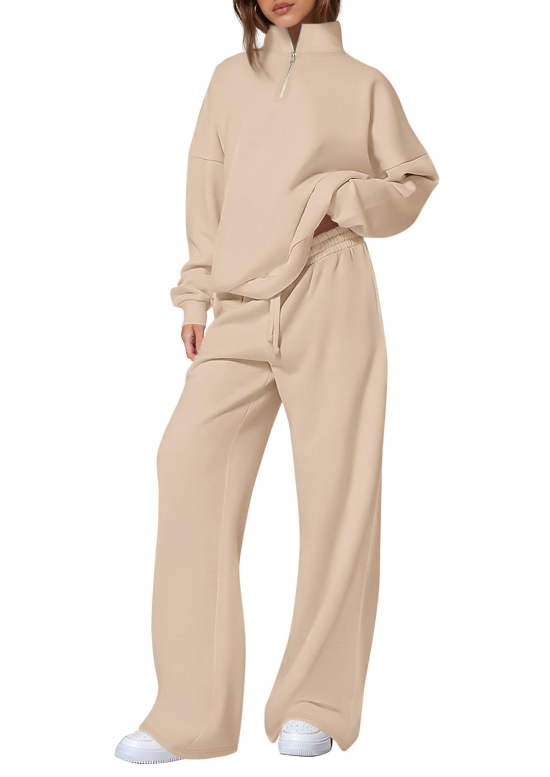 Damen lässiger Sweatpants-Set mit Stehkragen und Reißverschluss Drune
