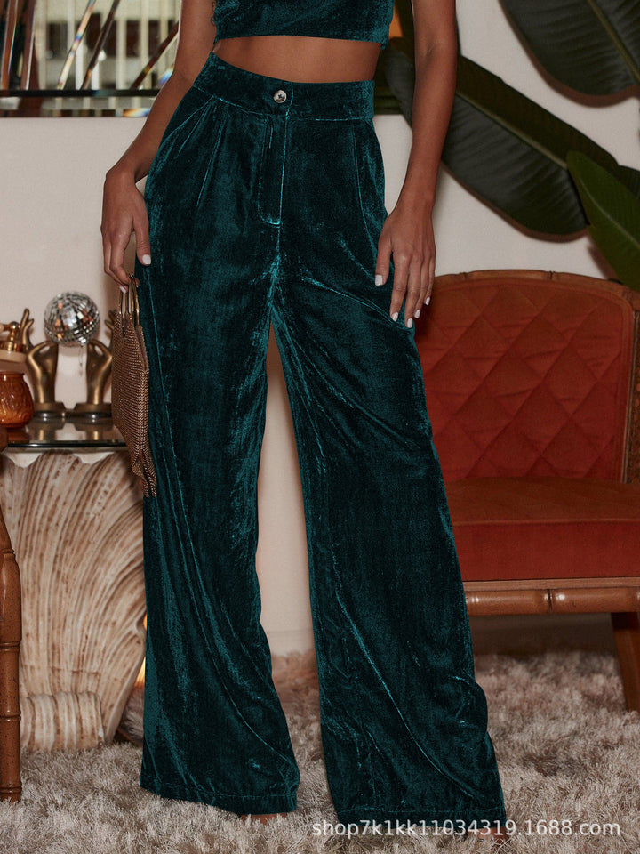Damen elegante weite Samt-Hosen mit hohen Schlitzen Drune
