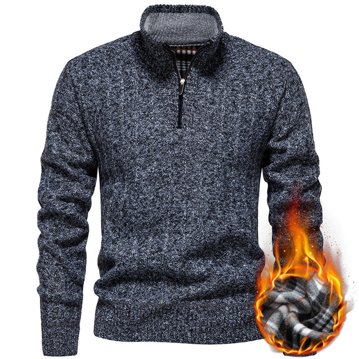 Herren nan gerippter Troyer-Pullover mit Halbzip, Zopfmuster und wärmender Innenverarbeitung Drune