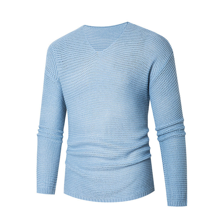 Herren lässiger Strickpullover mit V-Ausschnitt und luftigen Maschen Drune