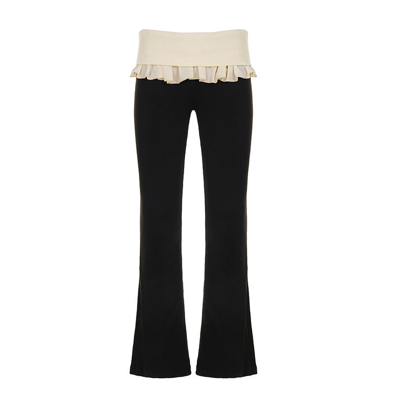 Damen nan taillierte Highwaist Schlaghose mit Zierband, Gürtelschlaufen und ausgestelltem Bein Drune