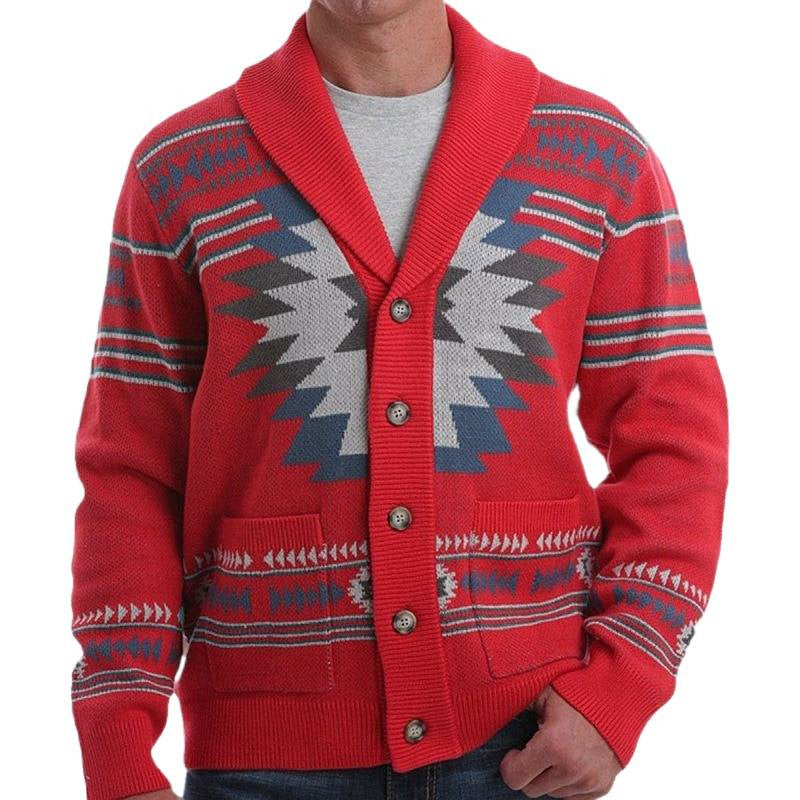 Herren Strickjacke mit modernem geometrischem Muster und praktischen Taschen Drune