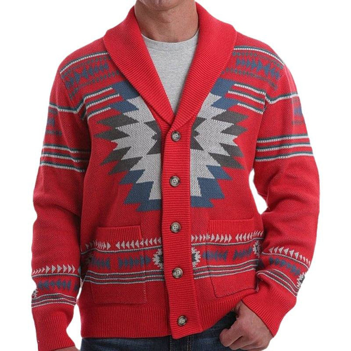 Herren Strickjacke mit modernem geometrischem Muster und praktischen Taschen Drune