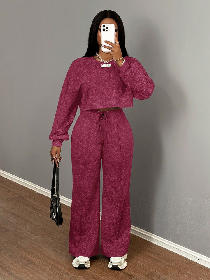 Damen lässiges Crop-Oberteil und weit geschnittene Hose Set Drune