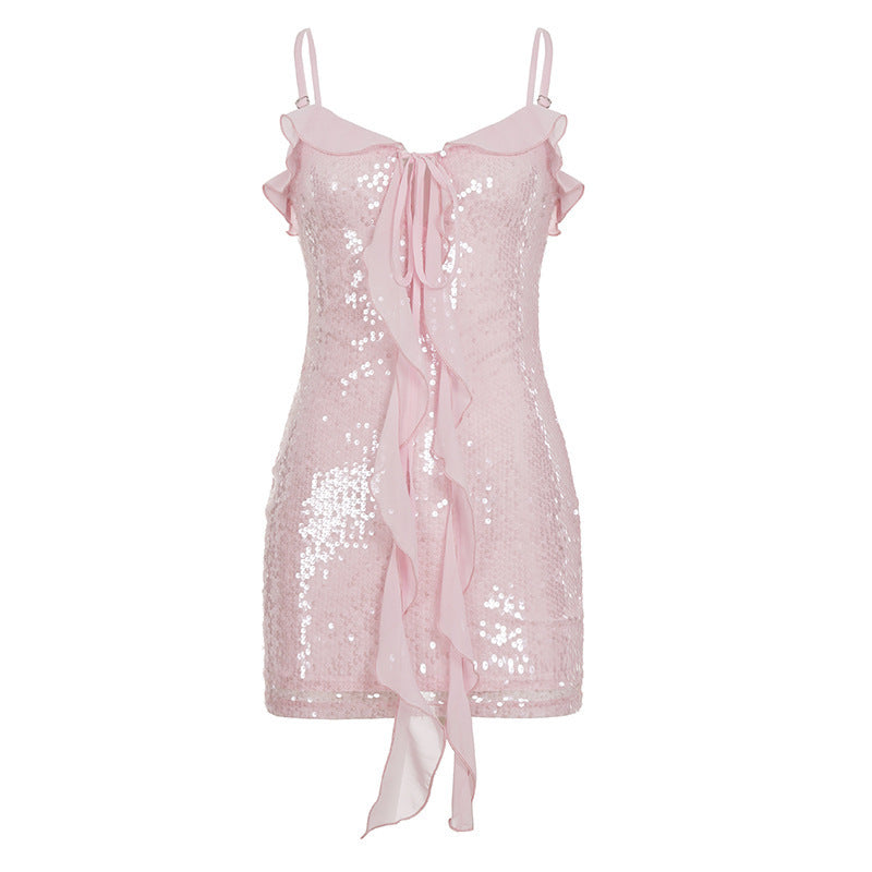 Damen Glitzerndes Minikleid mit Rüschendetails Drune