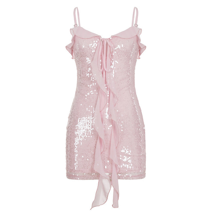 Damen Glitzerndes Minikleid mit Rüschendetails Drune