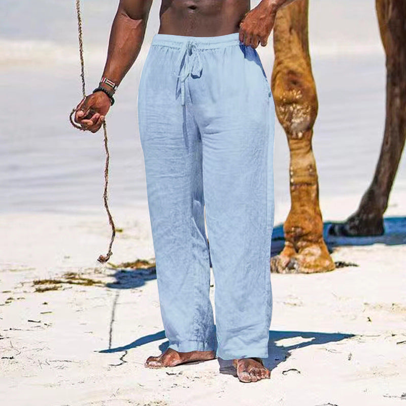 Herren nan entspannte Leinenhose mit elastischem Tunnelzug, geradem Bein und seitlichen Eingrifftaschen Drune