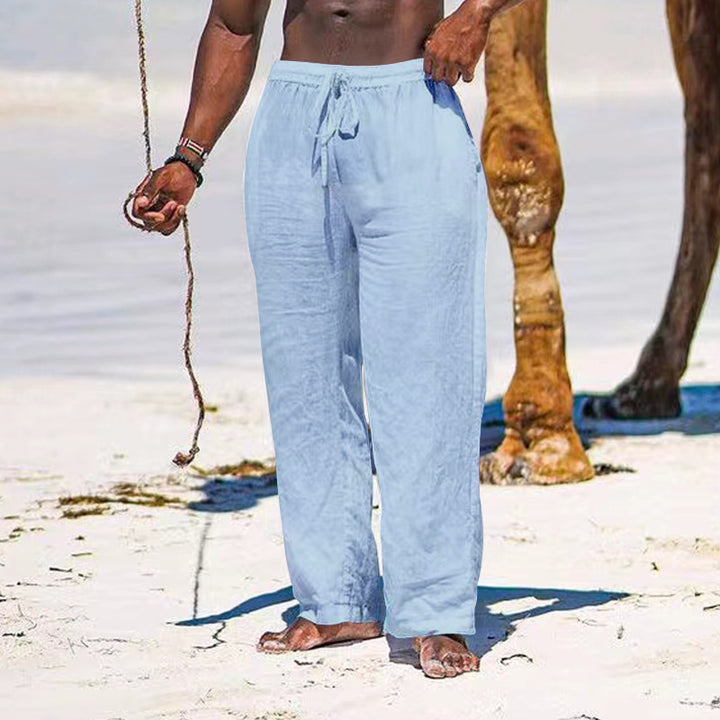 Herren nan entspannte Leinenhose mit elastischem Tunnelzug, geradem Bein und seitlichen Eingrifftaschen Drune