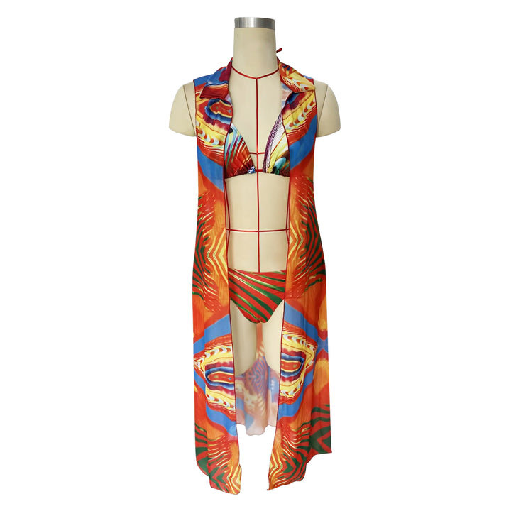 Damen Triangel-Bikini mit stylischen Schleifen und buntem Streifenmuster Drune