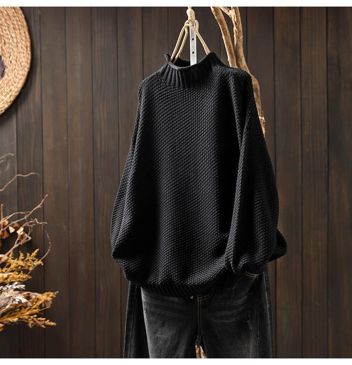 Drune | Übergroßer Pullover - Waffelstrick - Stehkragen - Dolmanärmeln - Geripptes Finish