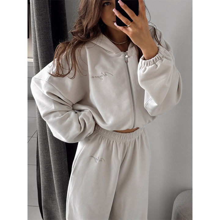 Damen lässiges Cropped Sweatshirt und Jogginghose Set Drune