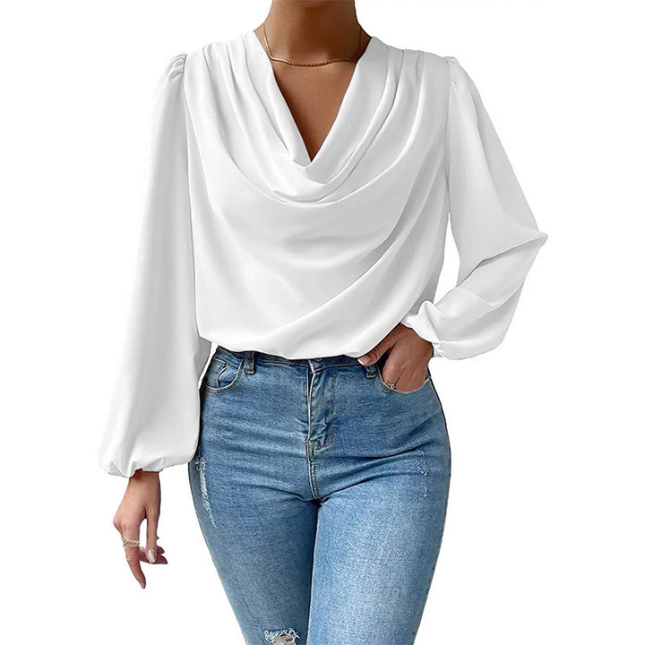 Damen Elegantes Langarm-Blusenoberteil mit Drapierung und weitem Schnitt Drune