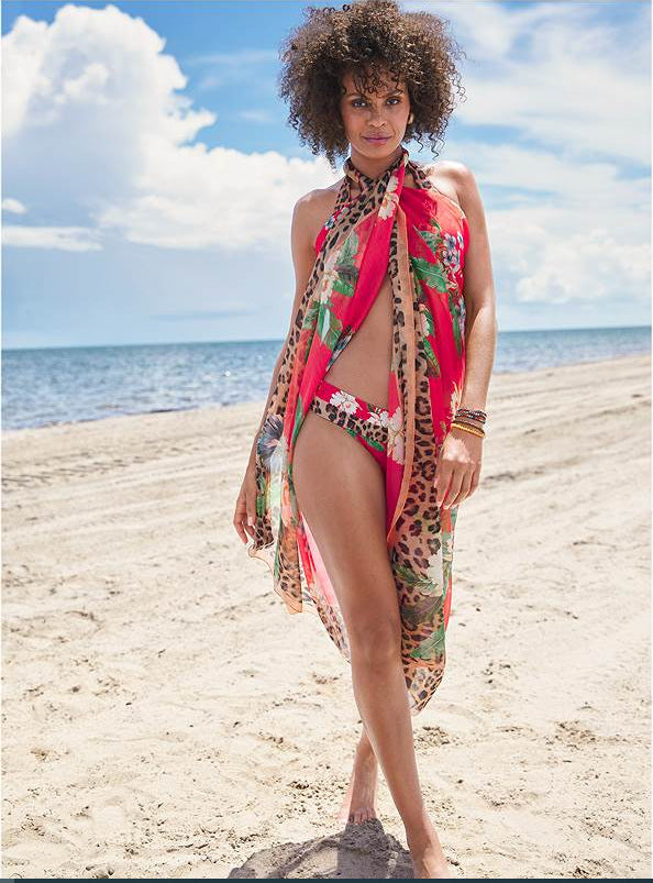 Damen Strandsarong mit buntem Floral- und Tierprint Drune