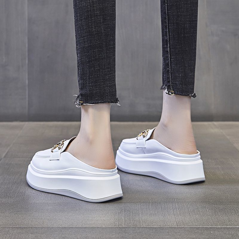 Damen elegante Plateau-Mules mit glänzenden Dekorelementen Drune