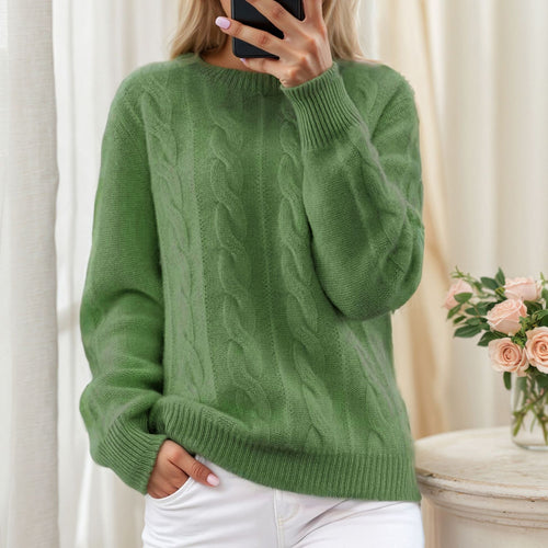 Damen nan kuscheliger Zopfstrickpullover mit Rundhalsausschnitt Drune