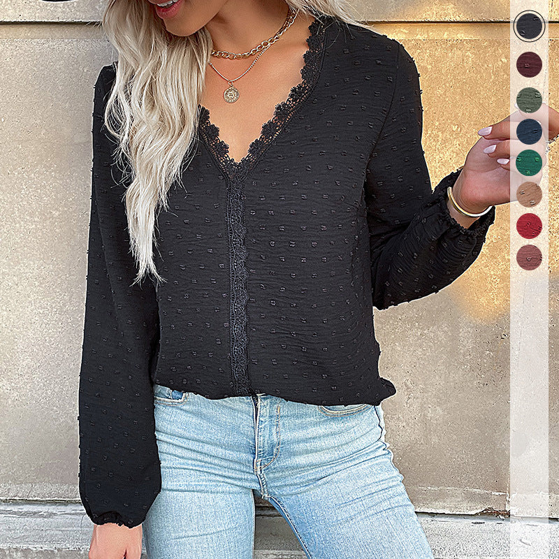 Damen Bluse mit feinem Spitzenbesatz und eleganten Puffärmeln Drune