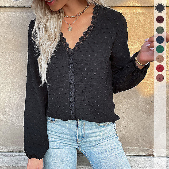 Damen Bluse mit feinem Spitzenbesatz und eleganten Puffärmeln Drune