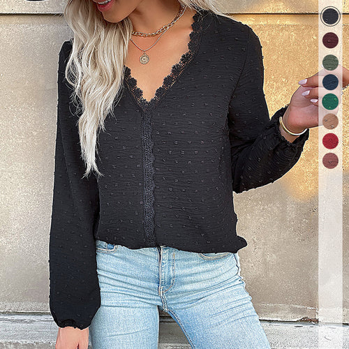 Damen Bluse mit feinem Spitzenbesatz und eleganten Puffärmeln Drune