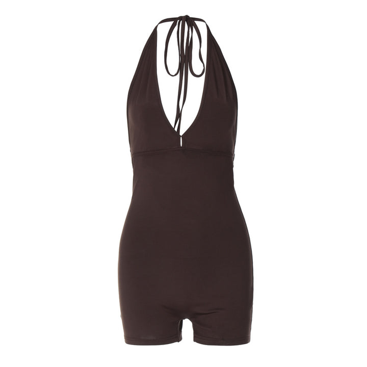 Damen Sportlicher Einteiler mit tiefem V-Ausschnitt und elastischem Bund Drune