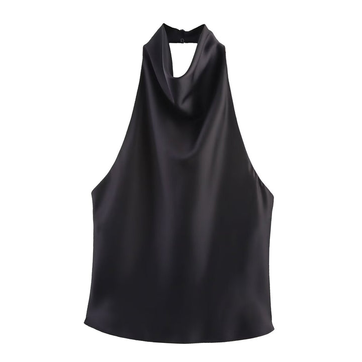 Damen elegantes Haltertop mit fließendem Schnitt und dekorativen Details Drune