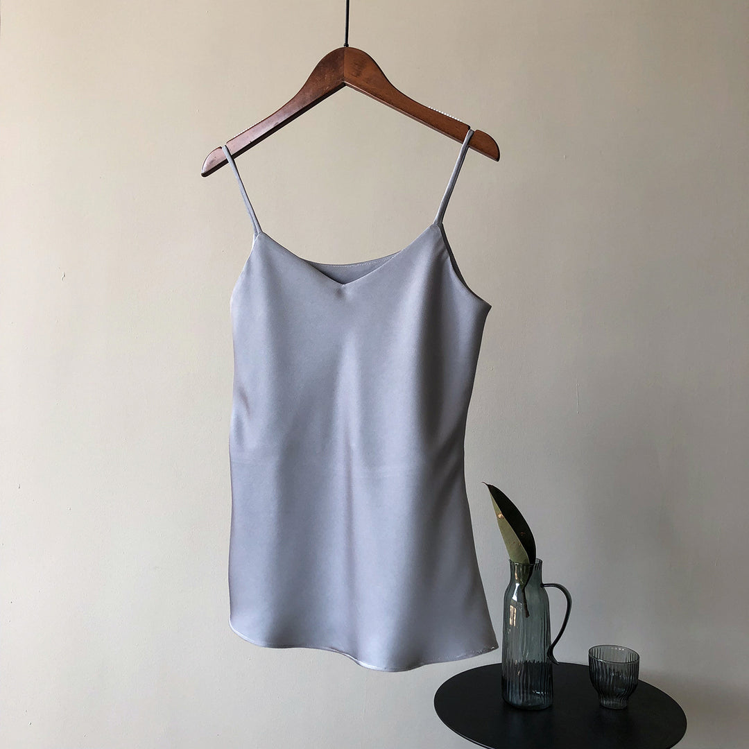 Damen elegantes Camisole-Top mit feinem Satinmaterial und verstellbaren Spaghetti-Trägern Drune