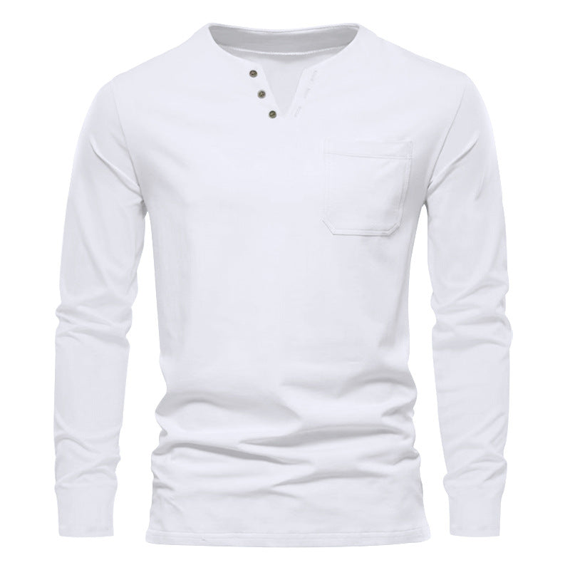 Herren nan modernes Henley-Langarmshirt mit asymmetrischer Knopfleiste und Brusttasche Drune