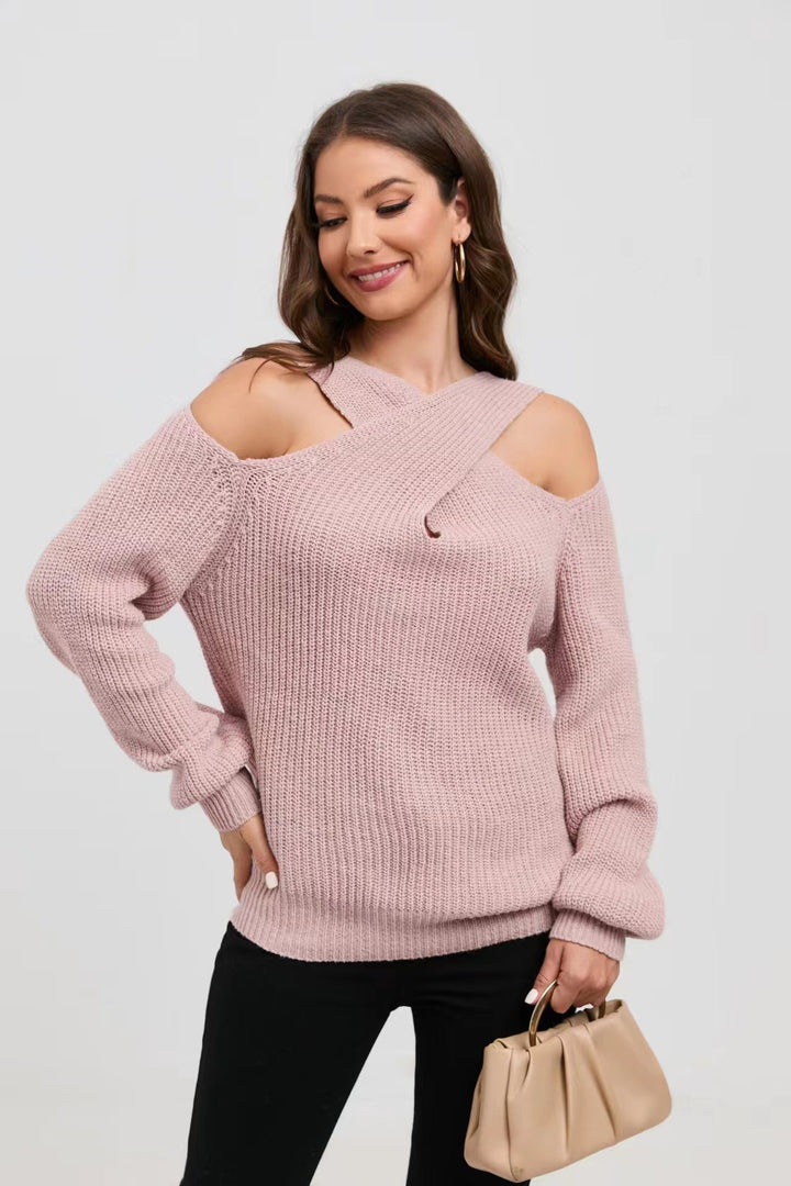 Damen Off-Shoulder Strickpullover mit asymmetrischem Design Drune