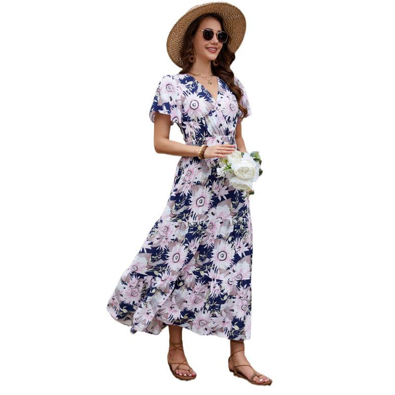 Damen Maxikleid mit geschlitztem Saum und floralem Design Drune